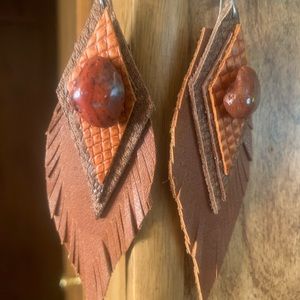 Handmade Leather Feather Earrings